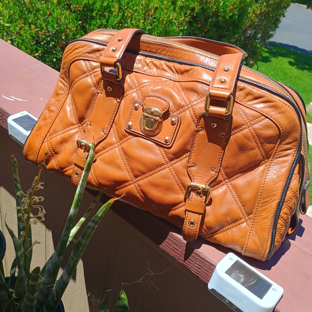 Marc Jacobs 'Emily' Bowler Satchel in Caramel Brown Quilted Leather